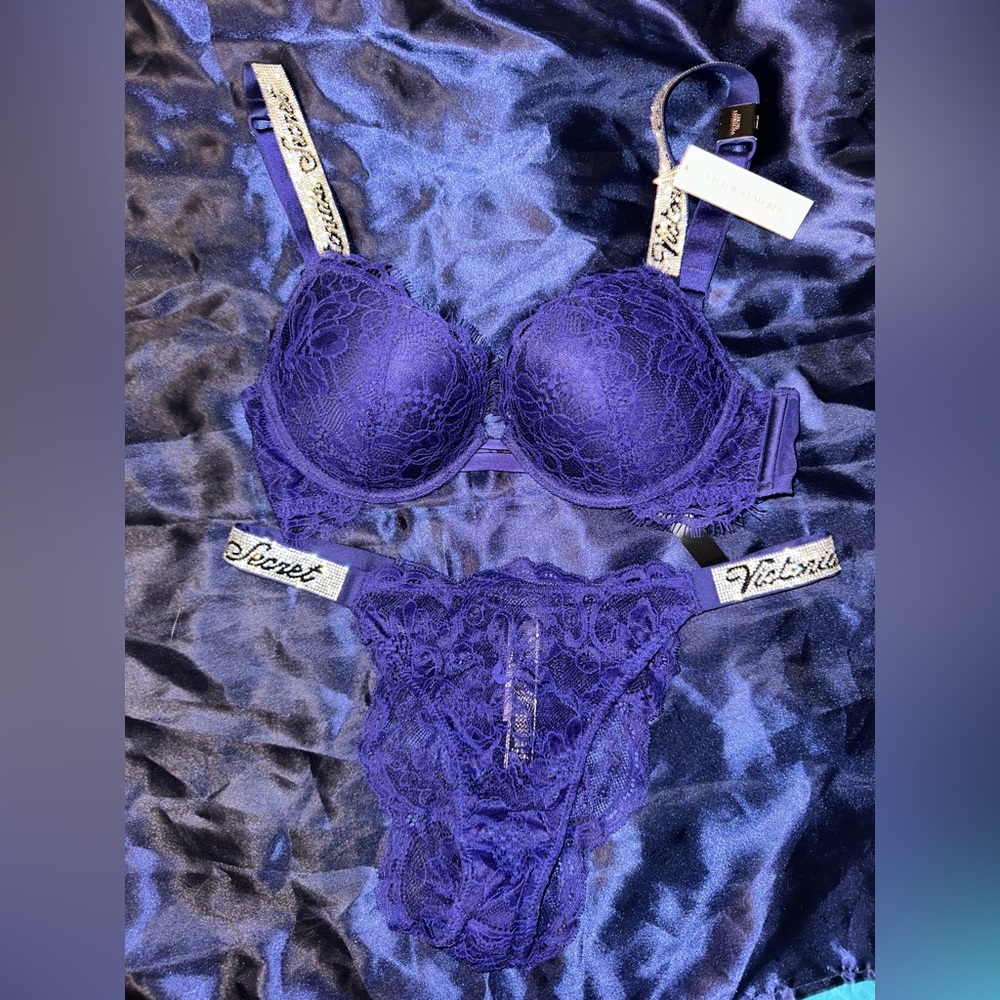 Victoria’s Secret Shine Strap Lace Shimmer Push-Up Bra and panty lingerie set